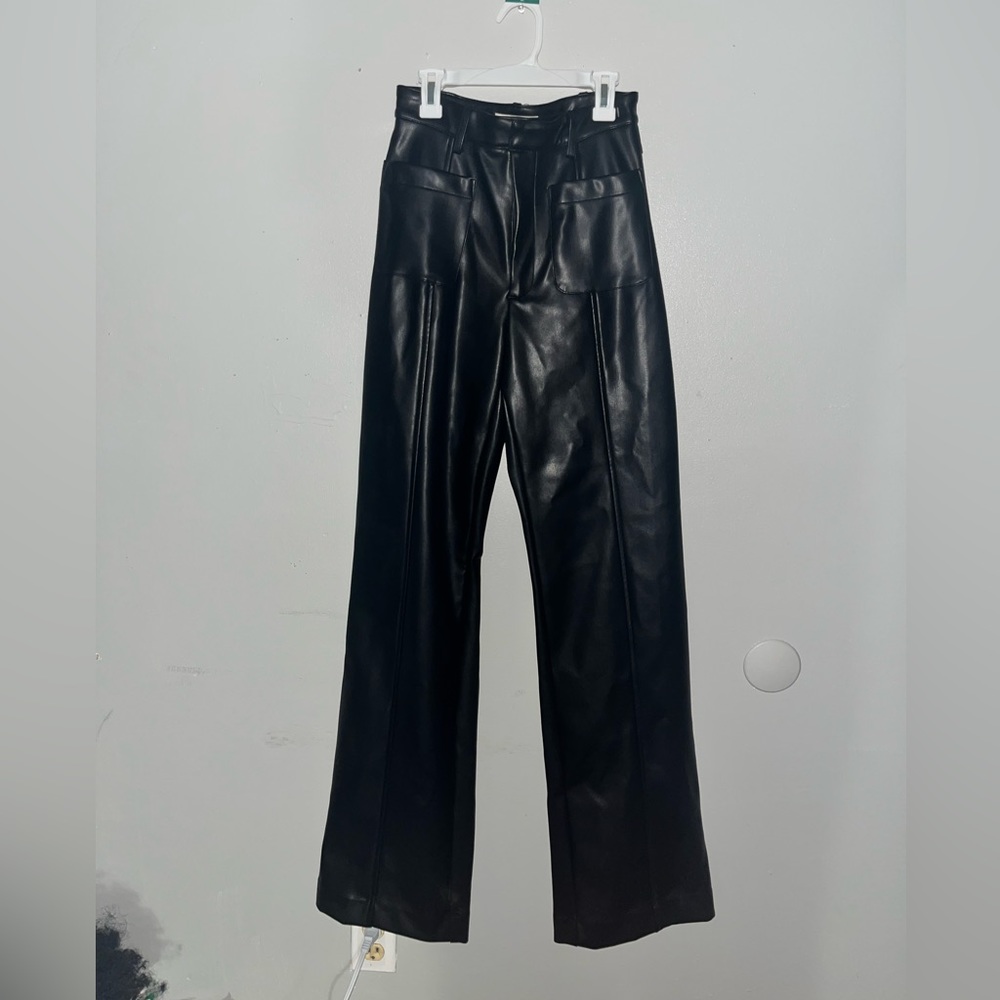 MHouseofCB Black Pleather High-waisted Straight-Leg Pants